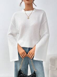 SHEIN Essnce 模高領短袖t恤,下垂肩線設計 - 白色 - 查看 1