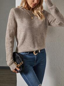 SHEIN Frenchy Jersey unicolor de punto de malla - Marrón Mocha - Ver 6