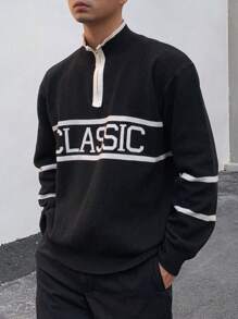 DAZY Men Letter Pattern Quarter Zip Sweater,Fall Clothes Business Attire - Multicolor - View 7