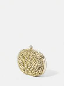 SHEIN Belle Rhinestone Decorated Gold Metallic Forward Style Clutch Bag - Gold - View 5