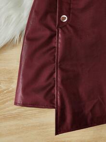 SHEIN 女童銅釘裝飾pu皮質純色渡假半身裙 - 酒紅色 - 查看 3