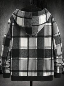 Manfinity Homme Loose Men's Woolen Hooded Overcoat With Grid Pattern And Lining - Black - View 2