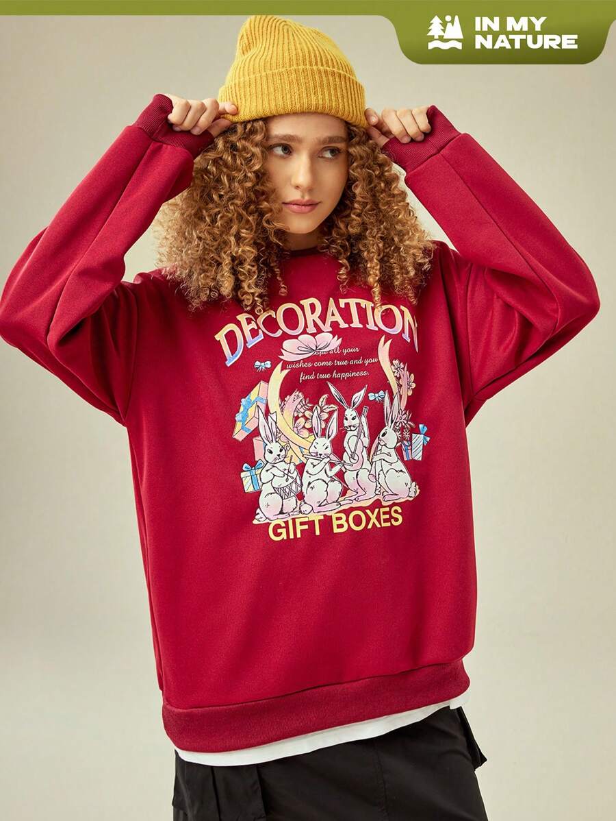 In My Nature Capucha con estampado de letra y dibujos animados de hombros caídos exterior