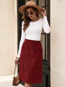 SHEIN LUNE Vintage Corduroy High-Low Hem Women's Skirt