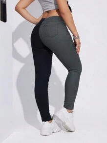 SHEIN EZwear Two Tone Skinny Jeans - Multicolor - View 2