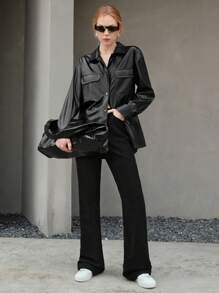 SHEIN Unity Quý cô Tay áo dài Áo sơ mi Phong cách áo - màu đen - Xem 3