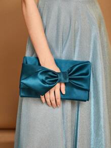 SHEIN Belle 豪華花紋,豪華,富麗堂皇,優雅,精美,純色時尚蝴蝶結裝飾的手拿包,適用於女孩,女人,大學生,新娘,伴娘,客人,適用於派對,舞會,婚禮。 - 藍色 - 查看 1