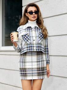 EURMUSE Women's Plaid Print Jacket And Skirt Two-piece Set - Multicolor - View 5