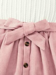 SHEIN Young Girl Mock Neck Tee & Belted Skirt - Pink - View 4