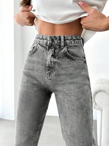 EURMUSE Women's Tapered Jeans With Slanted Pockets - Grey - View 4