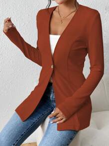 Chiquease Blazer casual sin cuello, ligero y sin forro de manga larga para mujer