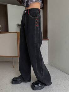 FRIFUL Của phụ nữ Chi tiết thêu Quần jean - màu đen - Xem 7