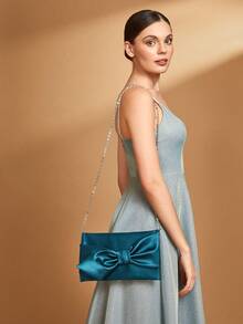 SHEIN Belle 豪華花紋,豪華,富麗堂皇,優雅,精美,純色時尚蝴蝶結裝飾的手拿包,適用於女孩,女人,大學生,新娘,伴娘,客人,適用於派對,舞會,婚禮。 - 藍色 - 查看 2