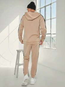 SWAVVY Nam 1 Miếng Tương phản Đường may bên Áo Zip Up Hoodie & 1 Miếng Quần thể thao - Nhiều màu - Xem 2
