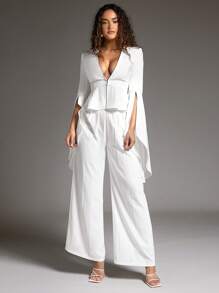 SHEIN BAE Trắng Của phụ nữ Bộ đồ Áo khoác Với Ruffle Đối với Các bữa tiệc Hoặc Chính thức Dịp - trắng - Xem 3