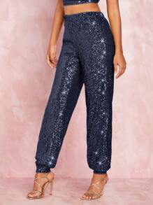 SHEIN BAE Buổi tiệc Hộp đêm Của phụ nữ Quần - Màu xanh hải quân - Xem 5