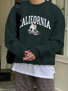 DAZY Nam Đồ họa Chữ cái Thả vai Áo nỉ Without Tee - màu xanh lá - Xem 4