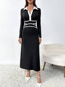 SHEIN Privé Vestido ribete en contraste de cuello polo