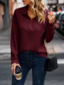 SHEIN LUNE Sudadera unicolor con cremallera media - Burdeos - Ver 1