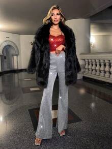 Allurite Sequin Crop Cami Top - Red - View 5