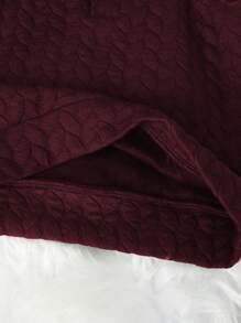 SHEIN Young Boy Half Button Cable Knit Sweatshirt - Burgundy - View 4