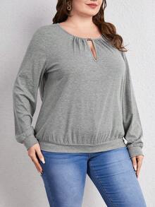 SHEIN LUNE Hơn Đường viền lỗ khóa Áo nỉ - Màu Xám nhạt - Xem 6