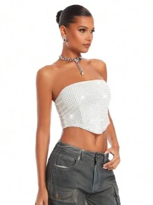 SHEIN BAE Ladies Hot Diamond Tube Top - White - View 5