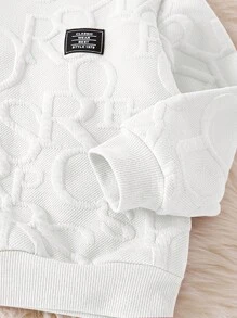 SHEIN Cô Gái Trẻ Chi tiết Patched thư Áo len & Quần nỉ - trắng - Xem 3