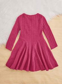 SHEIN Cô gái Tween Chất rắn Đồ đan Ribbed Viền lấp lánh Đầm - Màu Hồng Tươi - Xem 2