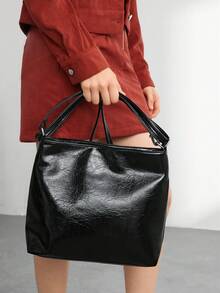 SHEIN BIZwear 時尚純色大容量pu女士肩袋,通勤風格 - 黑色 - 查看 4