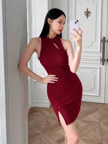 EastFlair Nuevo Vestido De Fiesta De Estilo Chino Con Cuello Qipao, Diseño Sin Mangas Y Ajustado Al Cuerpo, Tela De Brocado Exquisita Y Seda Brillante, Hebilla Decorativa