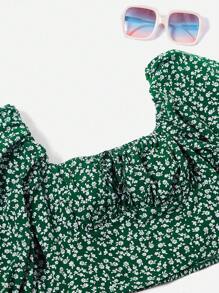 Soleia In hoa Ditsy tay áo lá sen Áo sơ mi Crop - màu xanh lá - Xem 4