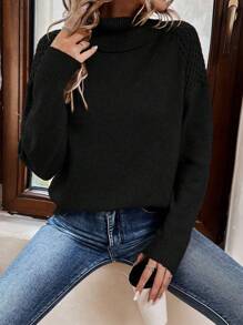 SHEIN Frenchy 休閒女士毛衣 - 黑色 - 查看 6