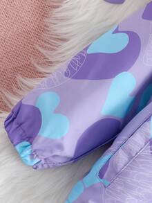 SHEIN Girls' Cute Green & Purple Heart Patterned Coat, Winter - Multicolor - View 5