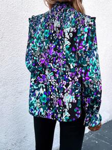 SHEIN LUNE In Toàn bộ Viền Ruffle tay áo lá sen Áo sơ mi - Màu tím - Xem 2