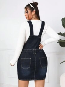 SHEIN EZwear Vestido Vaquero De Talla Grande Para Mujer Con Detalles De Bolsillo Y Botones - Azul - Ver 2