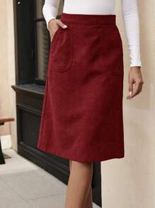 SHEIN LUNE Vintage Corduroy High-Low Hem Women's Skirt