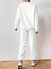 Letter Patched Drop Shoulder Sweatshirt & Sweatpants - White - View 2