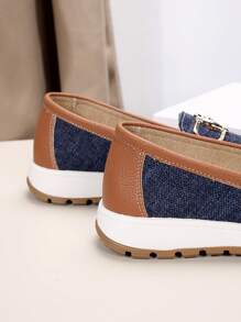 秋冬女士休闲运动鞋，舒适软底，金属链装饰，乐福鞋，女式运动鞋 - 藍色 - 查看 9