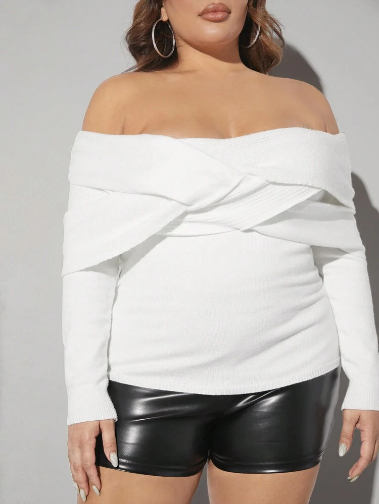 Plus Size Off Shoulder Twist Knit Sweater