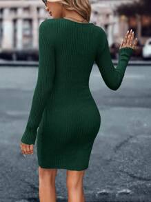 SHEIN LUNE Ribbed Knit Button Detail Bodycon Sweater Dress