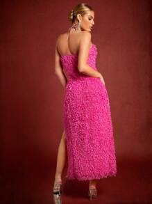 SHEIN Unity Fuzzy Che phủ Long lanh Váy ống - Màu đỏ tím - Xem 2