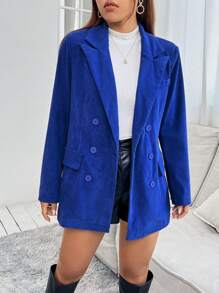 SHEIN Unity Đôi ngực Vải to sợi Áo vest - Màu xanh lam - Xem 5