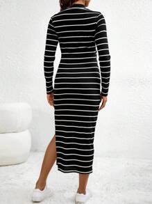 SHEIN Maternity Striped Print Split Thigh Dress With Long Sleeve