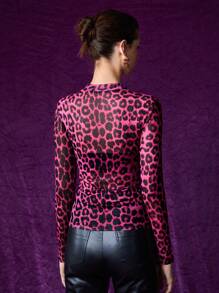 Maija 高領豹紋網眼上衣(無胸墊)