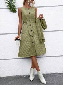 SHEIN Essnce 女款翻領雙排扣束帶風衣 - 軍綠色 - 查看 6