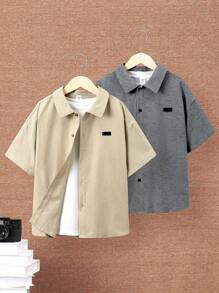 SHEIN Tween 男童休閒短袖純色 Polo 衫,翻領羈扣,2 色每套 1 件 - 彩色 - 查看 1