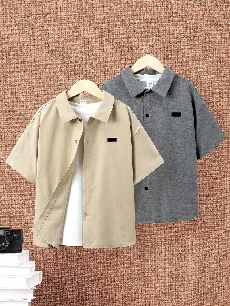 Tween Boys' Casual Short Sleeve Solid Color Polo Shirt With Turn-down Collar And Button Down Closure, 2 Colors 1pc Each Set