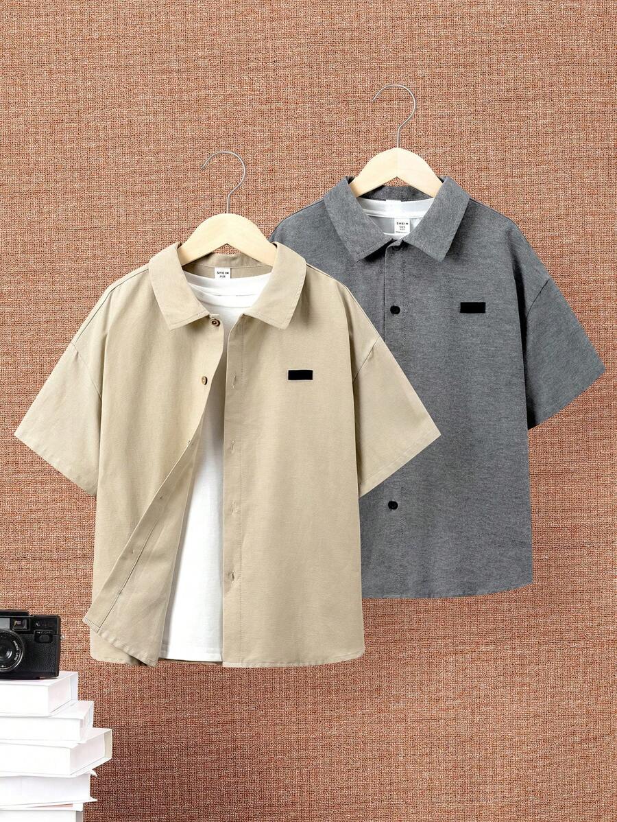 SHEIN Tween 男童休閒短袖純色 Polo 衫,翻領羈扣,2 色每套 1 件 - 彩色 - 查看 1