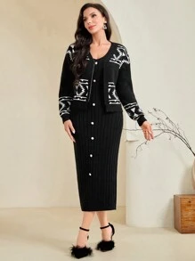 Modelyn 女裝毛衣套裝 - 黑與白 - 查看 1